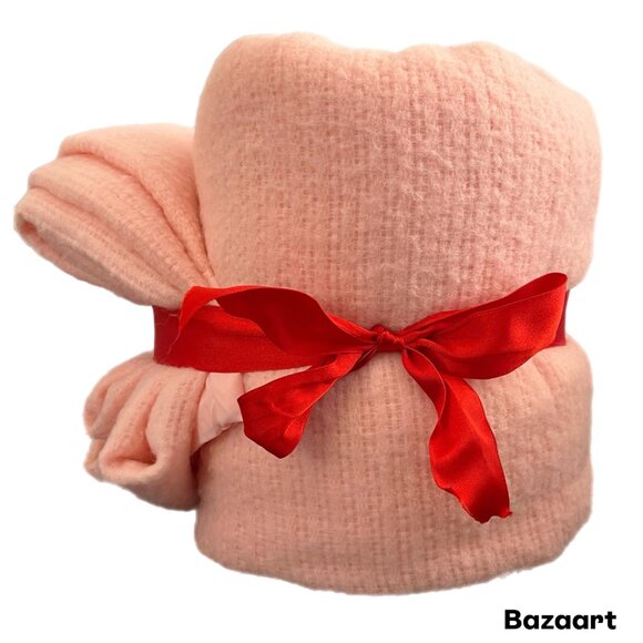 VTG Pink Waffle Weave Thermal Blanket With Satin Trim On All Four Sides